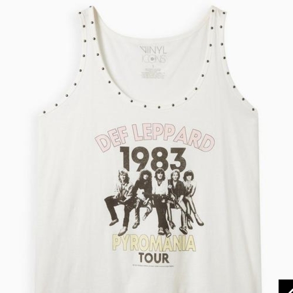 Def Leopard Studded Crew Tank - Cotton Ivory, plus sz 5x - Picture 1 of 12